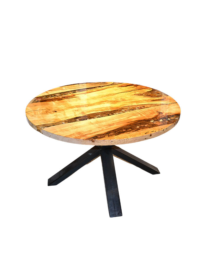 Table: Round Kitchen Dining: Epoxy Resign River Table w/ Canadiana Embedded Clear Casting: Custom Steel Legs